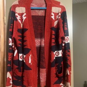 Aztec/Southwestern Red Sweater Cardigan